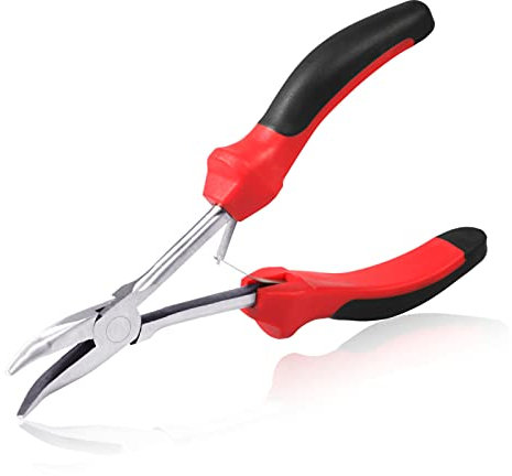 SPEEDWOX Long Reach Bent Nose Pliers, 6.5 Inches 45 Degree Curved Nose Pliers with High Leverage TPR Handles, Jewelry Making Pliers for Hard to Reach Narrow Spaces Reduce Efforts
