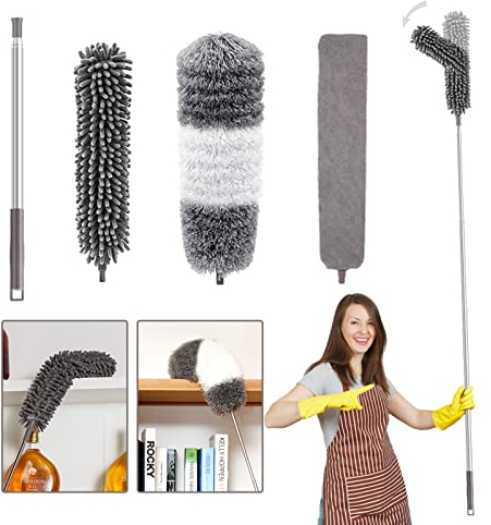 jiuzcare Plumero de Limpieza, 252cm Plumas Microfibra Atrapapolvo Extensible Telescópica Plumeros para El Polvo Lavable para La Limpieza de Ventiladores de Techo Persianas Muebles Telarañas, 4PCS
