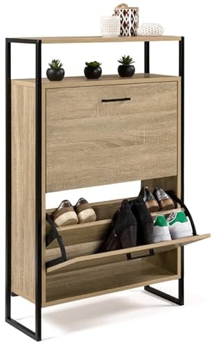 IDMarket - Meuble à chaussures 12 paires LUIS 2 portes avec étagère supérieure design industriel
