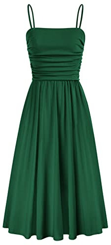 GRACE KARIN Casual Dresses for Women UK Elegantless Straps A-Line Summer Dress Wedding Guest Cocktail Dark Green L