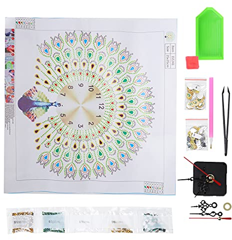 Zerodis Malerei Wanduhr Malerei Kit Home Wand Wanduhr DIY Pfau Hängende Malerei Uhr Kits Malen nach Zahlen Mosaik Kunsthandwerk Heimdekorationen(DZ241)