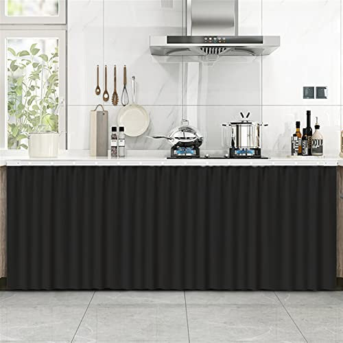 Liveinu Rideaux Armoire pour Armoire de Cuisine, Salle de Bain, Rideau Anti-poussière pour étagères, Panneau Mural,Installation Crochet et Boucle 80x70cm （L x H Noir