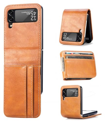 Handyhülle Kompatibel mit Samsung Galaxy Z Flip4 5G | Klapphülle Schutzhülle mit Kartenfächer Kompatibel für Galaxy Z Flip4 5G | Braun