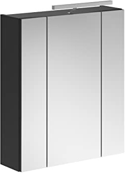 xonox.home X18B5726 Linus Spiegelschrank mit Beleuchtung, Badschrank Schwarz, 60 x 70 x 18 cm