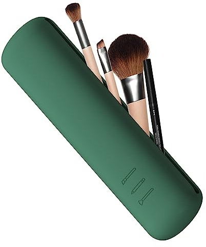 FVION Reise-Make-Up-Pinselhalter, Kosmetik Organizer aus Silikon, Portable Reise Make Up Pinsel Tasche, Travel Makeup Brush Holder (Grün)
