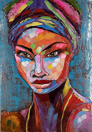 Handgefertigtes Metallbild 3D-Optik Verschiedene Größen Kunst Bild Wandbild (Woman Modern Art I - 120x80cm)
