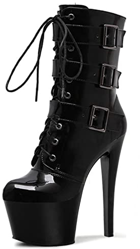 Stivaletti con Tacco a Spillo da Donna 17 cm, Stivali Neri con Plateau Taglie Forti, Stivali da Cavaliere, Modelli di Moda per Feste in Scena, Scarpe da Pole Dance,Nero,46