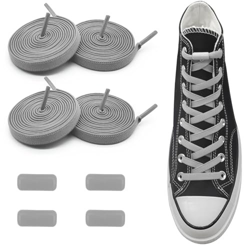 UamGlsob 2 paia Lacci senza nodi rapidi elastici per scarpe Converse Alte, 8mm larghi lunghi 140 cm, lacci flessibili per sneaker corsa (Gray,54/140cm)