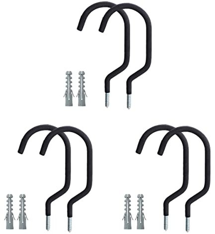 4 Sets Storage Heavy Shop Hooks Ceiling Hangers And Hook Tool Black Wall-Mount Coated Hanger in Wall for Steel Duty Holder Large Rubber Garage Hanging Bike Utility Screw Stands