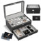 SAMISO Uhrenbox,2-stöckige Uhrenkasten mit Glasdecke,mit Schublade Luxus-Uhrenkasten,Uhr Aufbewahrungsbox,Uhrenbox aus Leder mit 12 Fächern,Watch Case, Jewelry Box