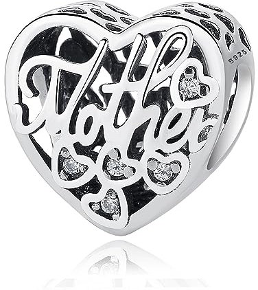 NINGAN 925 Argento Sterling Charms Cuore perline per donne Bracciale Collana Festa della Mamma Regalo di compleanno