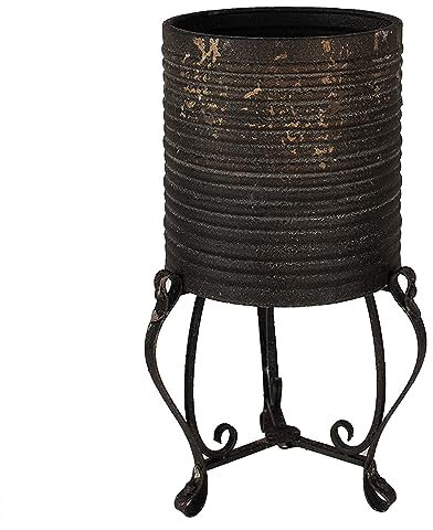 Clayre & Eef Blumentopf Ø 29x53 cm Schwarz Goldfarbig Eisen Blumentopf auf Beinen
