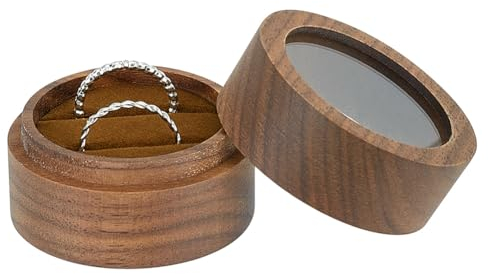 FINGERINSPIRE Ringbox Aus Holz 2 Steckplatz Runder Ring Organizer Mit Klarem Fenster Holz Verlobungsbox Samt Kleines Ringträgeretui Doppel Ringbox Für Heiratsantrag Verlobung Hochzeitszeremonie