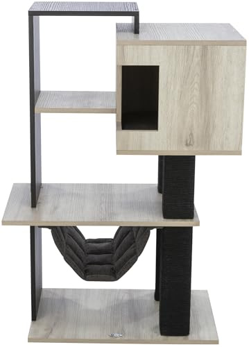 TRIXIE Katzen-Kratzbaum City Style mit Höhle – 98 cm, grau/schwarz | Robuste Sisal-Kratzflächen und weiche Polster – bietet Kratzspaß, Spiel und entspannten Rückzug für Katzen