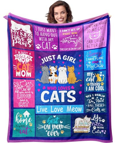 Cat Girl Blanket for Cat Moms 50X60 Just a Girl Who Loves Cats Soft Throw Blanket Christmas Cats Themed Gifts for Owners Girls