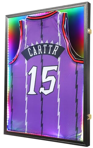 KCRasan LED Jersey Rahmen Vitrine – Trikotkoffer mit LED-Lichtern – Großer abschließbarer Rahmen Shadow Box mit UV-Schutz für Baseball Basketball Fußball Hockey Sport Shirt Schwarz