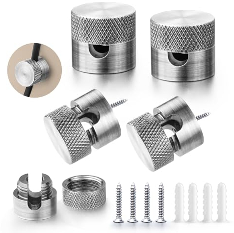 Deckenbefestigung Kabel 4 Stück Aluminium Wand- und Deckenpins für Textilkabel mit Schrauben & Dübeln, Deckenpin Lampe,Kabelbefestigung Decke Metall