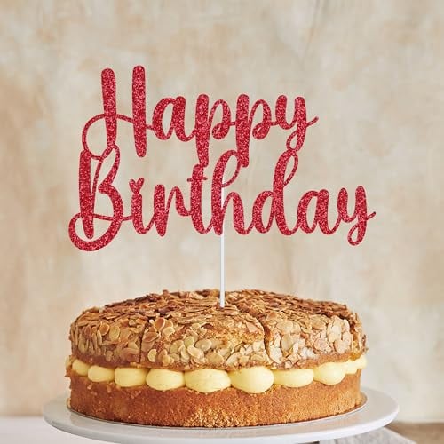 Personalize Pro Happy Birthday Bold Cake Topper, Double Sided Glitter Cake Topper, Cake Topper for Dessert and Party Pastries, Party Decor Girl Boy Kids Women Men, Red