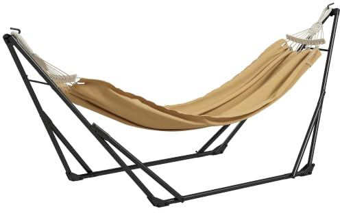 Outsunny Gestell mit faltbarer Hängematte aus Stahl, 2-in-1-Gestell für Hängematte oder Hängestuhl, inkl. Transporttasche, Abm. 263L x 89l x 100H cm