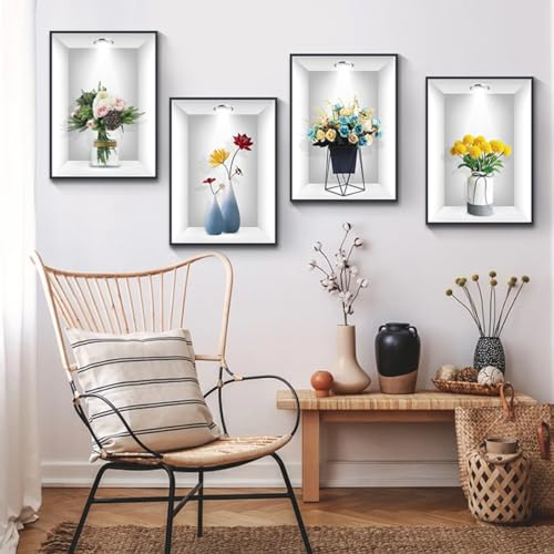 Küchen Deko Wand Wandsticker - Vase Wandtattoo Wandaufkleber Vinyl Wandabziehbilder Pflanze Wandbilder für Schlafzimmer Büro Küche 0409