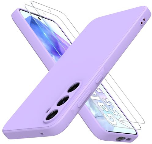 THIYUFUNS Coque pour Samsung Galaxy A55 5G avec 2 Verre trempé,Silicone Liquide Coque Galaxy A55 Housse Étui de Protection Galaxy A55 Microfibre Anti-Rayures (6.6) - Violet