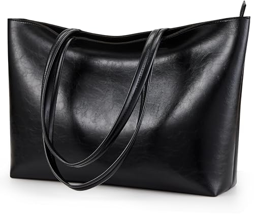 KALIDI Handtasche Damen Groß Shopper Tasche Damen PU Leder Tote Bag Wasserdichte Henkeltaschen mit Reißverschluss für Arbeit, Reisen, Einkauf, Schule Schwarz-3