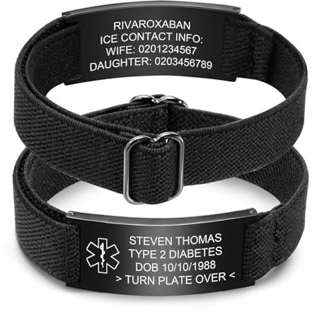 Personalised Medical Alert Bracelet for Men - Customised Elastic Strap Stainless Steel Bracelets Engraved Medic Info, Emergency Awareness Medic ID Bracelet for Allergy Diabetic Asthma Epilepsy