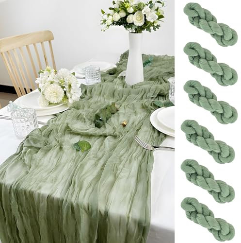 LeapBeast Tischläufer Eukalyptus Grün,Musselin tischläufer,Käsetuch Tischläufer,90x300 cm Gaze Rustikal Käsetuch Waschbar für Hochzeit Braut Babyparty Geburtstagsfeier Kuchen (Grün 6 Stück)