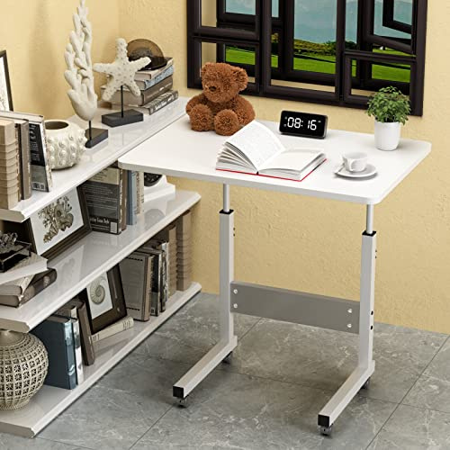 Scrivania Con Ruote 60x40cm, Tavolino Regolabile in Altezza 62-90cm, Pieghevole per Divano/Letto, Mobile Da Laptop, per Ufficio (Bianco)