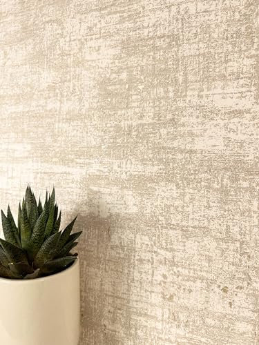 Newroom Tapete Beige Vliestapete Used-Look - Mustertapete Modern Taupe Gold Beton Metallic Loft Tapete Industrial Glanz Rustikal inkl. Tapezier-Ratgeber