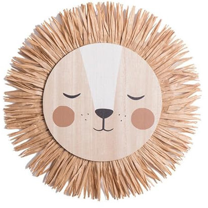 NLDGR Bast-Löwenkopf-Dekoration, Tierkopf, Handgewebter Wandbehang, Löwe-Makramee-Anhänger, Kinderzimmer-Wanddekoration, Cartoon-Löwe-Tiger-Wandanhänger aus Stroh und Baumwollfaden