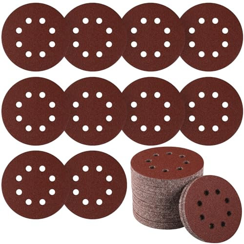 Sruhrak 80 Pièces Rond Disques Abrasifs à Grain 60, 125 mm Disque de Ponçage à 8 Trous de Différentes Tailles Papier Poncer pour Ponceuse Excentrique
