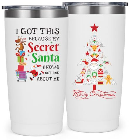 Livole Christmas Gifts for Women, Men, Mum, Sister, I Got This Because My Secret Santa Knows Nothing About Me, Funny Mugs for Women, Him, Work Colleagues, Ladies Gifts, 20oz 600ml Travel Coffee Mug