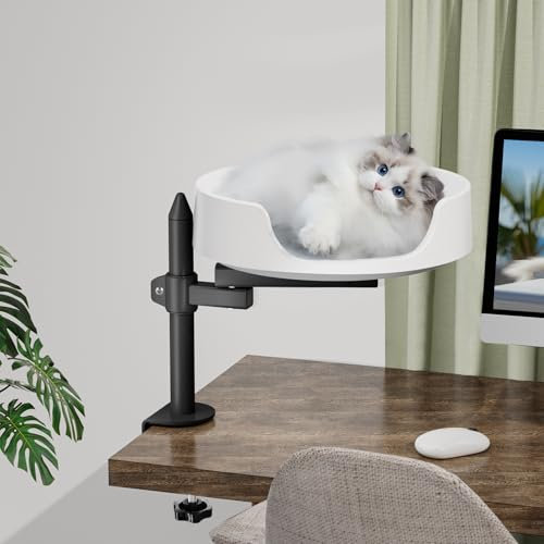 NestChroix Cat Bed for Desk Elevated House Over Desk Keeps Kitten Close and Workspace Clear Cat Box with Pet Cushions (45° Rotating Rod)