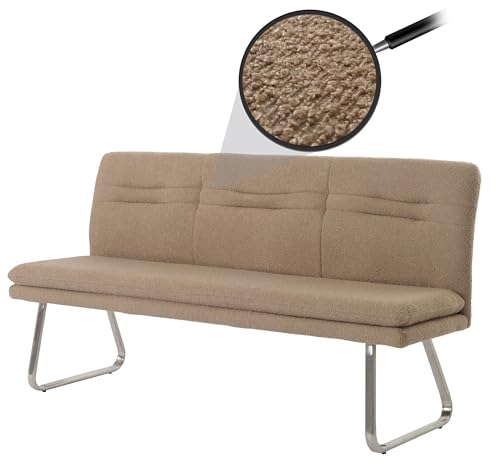 Mendler Sitzbank HWC-H70, Esszimmerbank Bank Polsterbank, Lehne Stoff/Textil Bouclé Edelstahl gebürstet 180cm - Coffee-braun