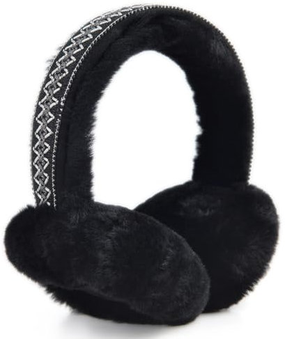 Harssidanzar Cache-oreilles d'hiver pour femmes, cache-oreilles en mouton retourné, cache-oreilles pliable, cache-oreilles d'extérieur HL304EU,Noir