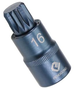 TA-VIGOR Douille triple cannelée carrée 1/2 x M16 (16 mm) CR-V, embouts en acier S2 de qualité supérieure, embout de 5,1 cm de long pour réparation de voiture, camion, vélo (pour utilisation manuelle