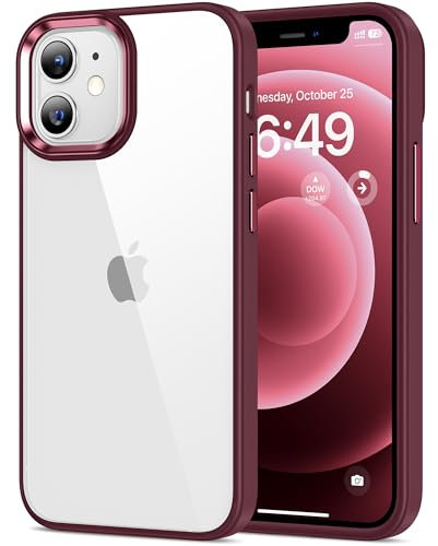 HOOMIL Case for iPhone 12 Mini, Non-Yellowing, Drop Protection, Anti-Scratch Transparent Hard Back Phone Cover - Wine Red