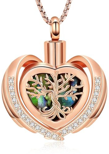 AIWENXI Arbre de vie incinération Bijoux Urne Colliers pour cendres Forme de cœur Amoureux Urne commémorative Acier inoxydable Cendres Pendentif Crémation Bijoux, Acier inoxydable