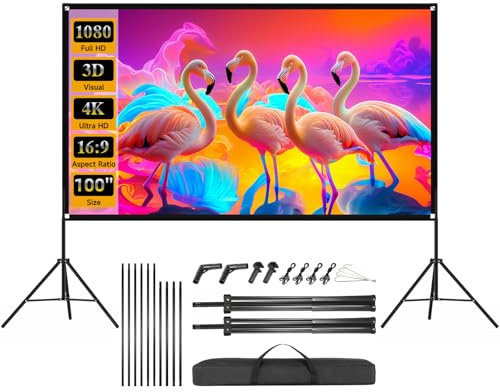Outdoor Projector Screen with Stand, SCREENMAX 100 inch Foldable Projector Screens with Portable Carry Bag, 16:9 4k HD Rear Front Wrinkle-Free Projection Screen for Movie Night and Indoor Home Theater