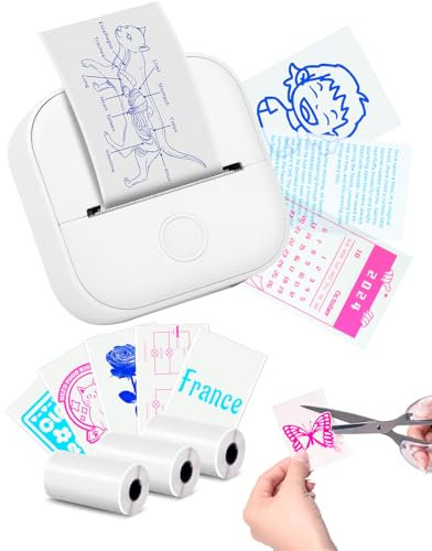 Memoking T02 Mini Drucker Mini Fotodrucker Mini Thermodrucker Tragbarer Drucker Bluetooth Tiny Printer für Jungen & Mädchen, Mini Printer für Studie Grafik, Anatomisches Diagramm, Foto,Geschenke, Weiß