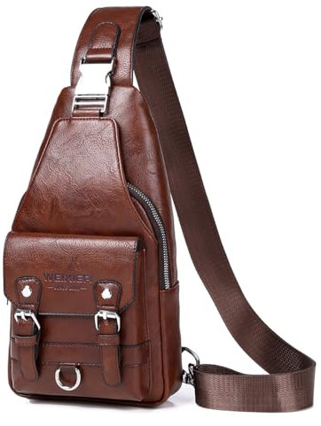A-QMZL Bolso Hombre de Pecho de Piel Bandolera Cuero Bolsos Bandolera Casual Sling Bag Mochila Hombro Bolsas Impermeable Crossbody de Viaje Trabajo (Marrón oscuro2)