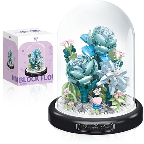 Lotvic Briques de Construction, Bouquet de Fleurs, Kit de Blocs de Construction de Fleurs, Rose Rouge Bouquet Fleurs Construction avec Housse de Protection, 547 PCS (Rose Bleue)