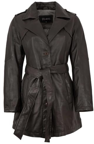 Jilani - Damen Ledermantel Lammnappa Dunkelbraun Größe 48