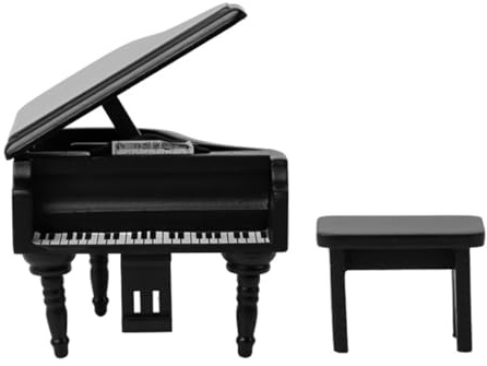FONGKNOX Miniatur-Klaviermodell, schwarzes hölzernes Klavier, Musikinstrumentenmodell, Mini-Simulation, hölzerner Flügel mit Hocker für 1:12 Puppenhauszubehör