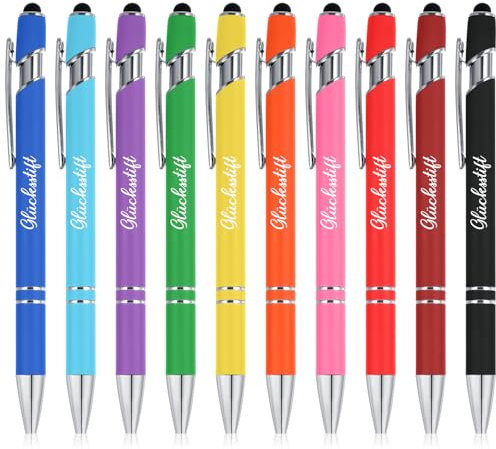 Tenare 20 Stück Glücksstift Schwarze Tinte Kugelschreiber mit Touchpen Inspirierende Druckkugelschreiber für Prüfung Abitur Aufmunterung Genesung Kollegen Familien (Lebendige Farben)