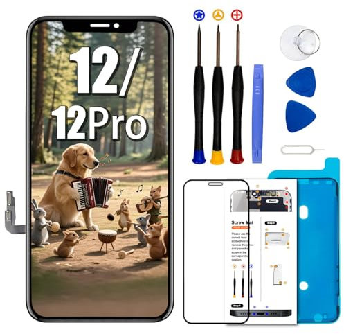Ersatzdisplay für iPhone 12/12 Pro, 15,5 cm (6,1 Zoll), LCD-Display, Touchscreen-Digitizer mit Reparaturwerkzeug-Set, kompatibel mit Modell A2403, A2172, A2402, A2404, A2407, A2341, A2406, A2408