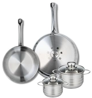 ELO 9875750 Batterie de cuisine 4 pièces, Ensemble de 2 Poêles de cuisson 24 et 28 cm et 2 faitouts 12 et 14 cm Elo Profi Brillant, inox, induction