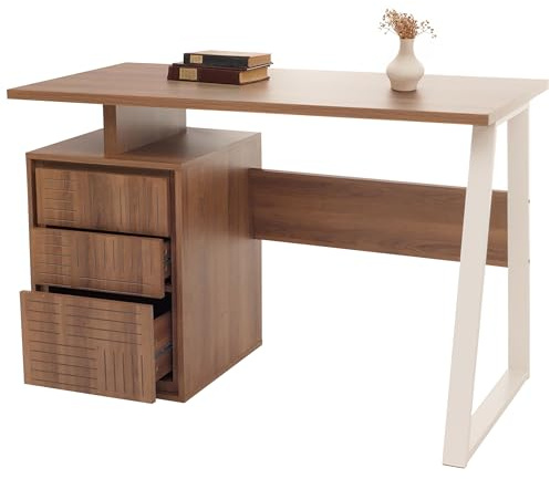 Mendler Schreibtisch HWC-O32 77x118x58cm Melamin Holz - braun | Bürotisch, Computertisch, Arbeitstisch, Schublade