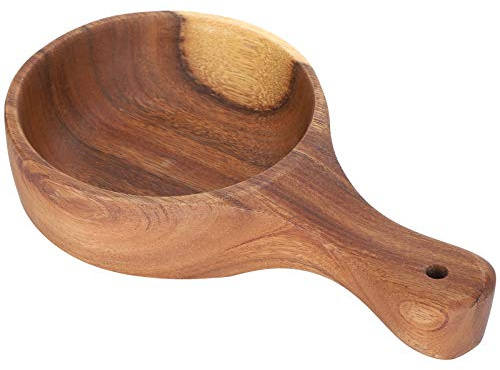 Nikou Wooden Salad Bowl with Handle, Serving Dish Looks Absolute Beautiful for Kimchi and Fruits, Kitchen Supplies, 30 cm Diameter, Wood Finish